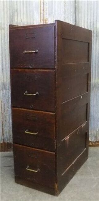 Oak File Cabinet Vintage Wood 4 Drawer Library Filing Office Desk Display Case,
