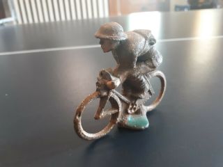 Vintage Manoil Soldier On Bicycle Toy Figure Cast Lead 1930s – 50s 3” Tall Wwi