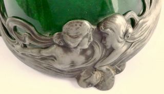 Fabulous WMF Secessionist Art Nouveau Claret Jug: Maiden Heads: Green Glass 2