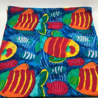 Vtg 90s Colorful Fish Shower Curtain 70x72 " Bright Watercolor Aquarium Tropical