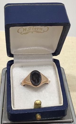 Antique Victorian Roman Style Intaglio Bust Seal Ring 9c Gold Men Unisex 9.  5