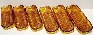 Vintage Set Of 6 Corn On The Cob Amber Glass Serving Dishes