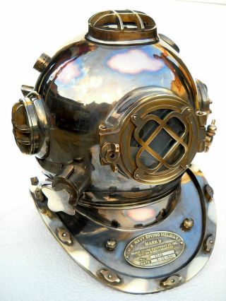 Vintage Diving Divers Helmet Nautical Mark V Scuba Vintage Brass Copper 18 Inch