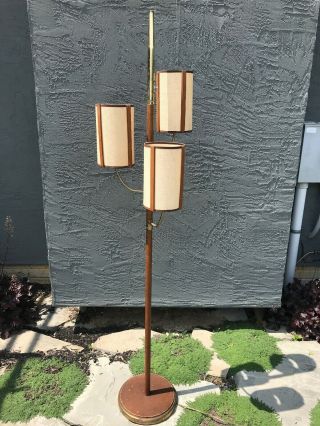 Mid Century Modern Floor Lamp 3 Shades Teak Wood