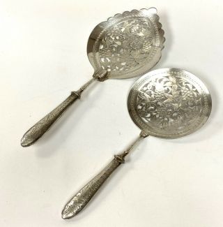 Antique Middle Eastern Sterling Silver Pierced Flower Serving Spoons 11 Troy Oz
