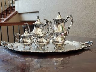 Wallace Baroque Silverplate 6 Pc Tea Coffee Set With 29  Tray