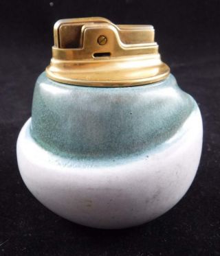 Ronson Fiesta Table Lighter Mid Century Modern Turquoise White Gold Rare L@@k