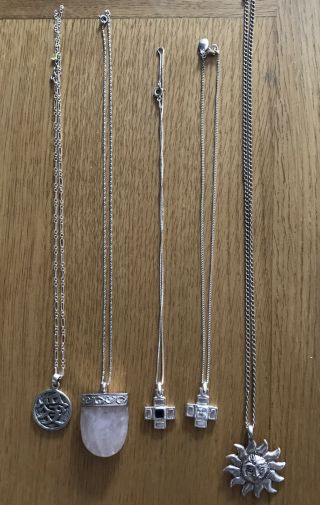 5 X Vintage Sterling Silver Necklaces With Pendants.  Not Scrap