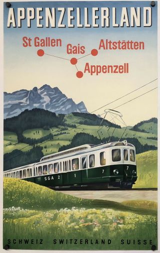 Vintage Poster Appenzellerland Railway Swiss Airline Rail Travel 1950s
