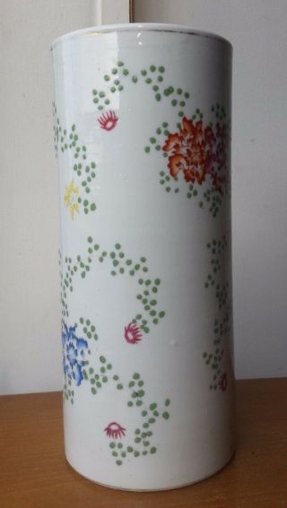Large Antique Chinese Republic Period Cylinder Vase Porcelain Famille Rose