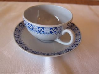 Vintage Arabia Of Finland Porcelain Blue Pattern Espresso Cup With Saucer