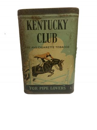 Vintage Kentucky Club Pipe And Cigarette Tobacco Metal Tin Union Made 4.  5 "