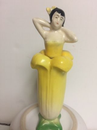 Vintage Porcelain Germany Half Doll Related Perfume Bottle Yellow Art Deco