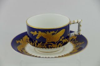 Ej Bodley Cobalt Blue Cup & Saucer Encrusted Gold Butterflies Antique C1876