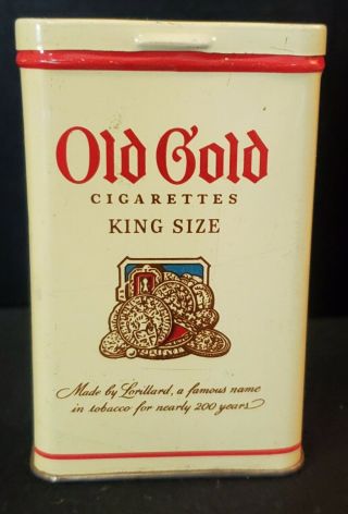 Vintage OLD GOLD King Size Cigarette Box Tobacco Tin - Flip Top 2