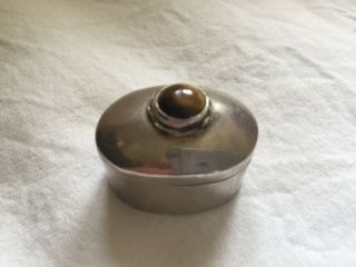 Vintage Solid Silver Snuff/pill Box With Tigers Eye,  17 Grams