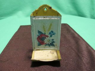 Vintage Retro Metal Match Stick Holder Wall Mount Tin Kitchen Floral Flowers