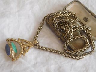 Lovely Vintage 1970s Gold Tone Chain Necklace With Enamel Seal Pendant