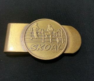 Vintage Collectible Skoal Bandit Brand Money Clip Brass Two Cowboys On A Fence