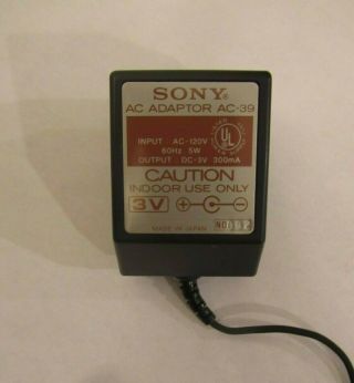 Vintage Sony Model AC - 39 AC Adapter DC 3V 300mA 5W Power Supply Cord Transformer 3