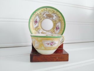 Vintage Occupied Japan Miniature Tea Cup And Saucer Roses Gold Gilt