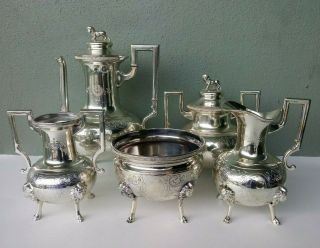 Lucius Hart York - Rare Antique Silver Plate 5 Piece Coffee Set