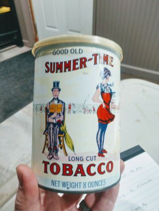 Vintage Good Old Summer Time Tobacco Can Tin Beach Scene 8 Ounce