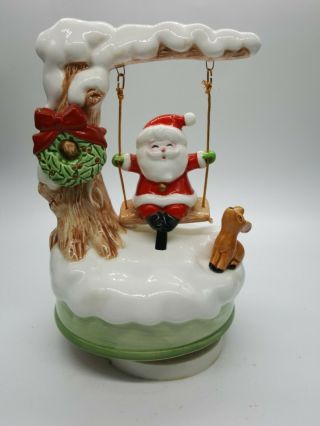 Vintage Ron Gordon Designs Santa On Swing Rotating Music Box Figurine