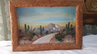Vintage 3d Diorama Desert Cactus Scene In Relief Landscape View Co