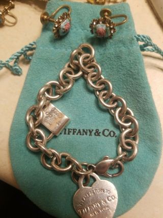 Tiffany & Co Sterling Silver Lock & Heart Lock Bracelet - Antique Earrings