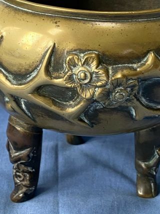 ANTIQUE CHINESE BRONZE CENSER BOWL WITH CHARACTER MARKS ON THE BASE 2