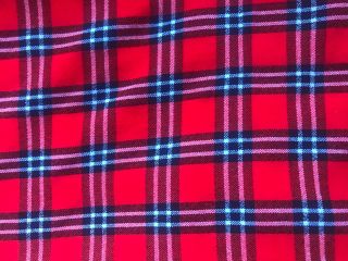 60s - 70s Vintage Wool Plaid Fabric Red Black And White 1 Yard