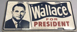 Vintage George Wallace For President Political License Plate Car Tag 1968
