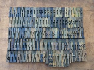 Large Antique Vtg Clarendon Wood Letterpress Print Type Block A - Z Letters Set