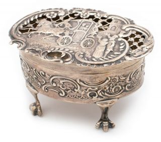 British Art Noveau Belle Epoque 1905 Sterling Silver Footed Box With Lid 73 Gram