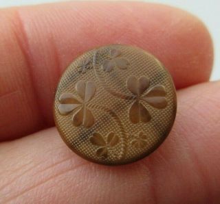 Delightful Small Antique Vtg Carved Vegetable Ivory Button W/ Clovers (s)