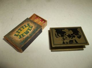 Vtg Art Deco Metal Match Box Cover Hookah Smokers W Little Jewel Matches (italy)