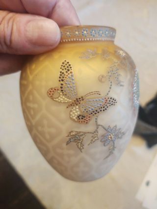 Antique Mt.  Washington Crown Milano Art Glass Enameled Butterfly Vase 1890