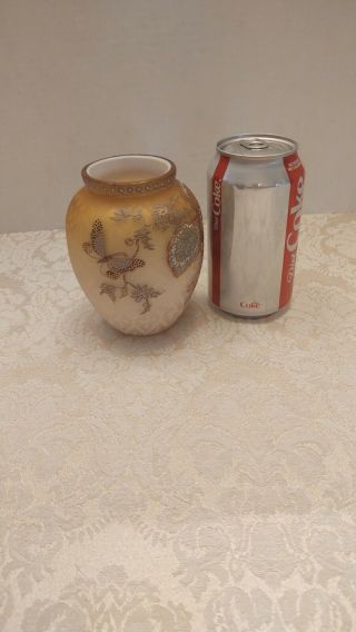 ANTIQUE MT.  WASHINGTON CROWN MILANO ART GLASS ENAMELED Butterfly Vase 1890 2
