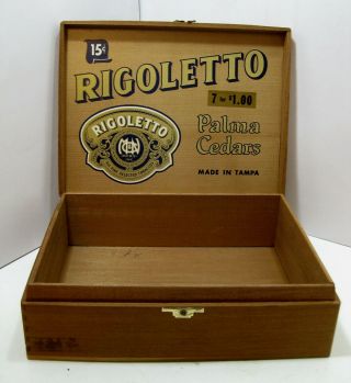 Vintage Rigoletto Palma Cedars Wood Cigar Box Tampa Tobacco Advertising 15 Cents