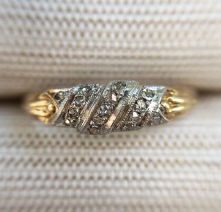 Antique Victorian Rose Cut Diamond Stamped 14k Yellow Gold Ring / Band Size 5.  5