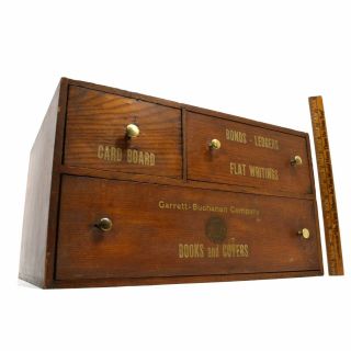 Vintage Wood Stationery Cabinet Chest Of 3 Drawers " Garrett - Buchanan Co.  " Phila.