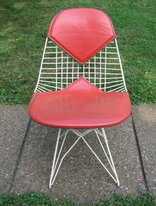 Vintage Eames Bikini Chair With Eiffel Base,  White Wire,  Red Vinyl,  Provenance
