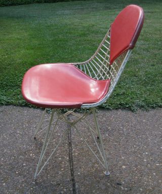 Vintage EAMES BIKINI Chair with EIFFEL Base,  white wire,  red vinyl,  Provenance 2