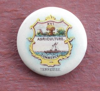 SWEET CAPORAL CIGARETTE advertising pin,  TENNESSEE STATE SEAL COAT OF ARMS,  1896 2
