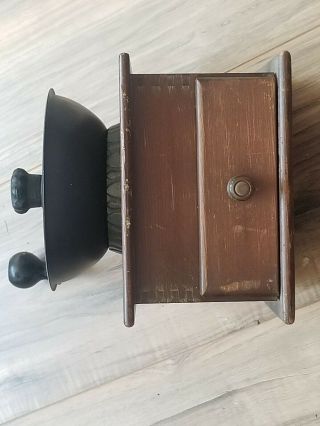 Vintage Wood Cast Iron Hand Crank Coffee Mill Grinder Box Drawer " Olde Thompson "