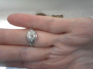 Art Deco 18k White Gold Ring Sz7 Ornate Filigree Diamond In The Midle