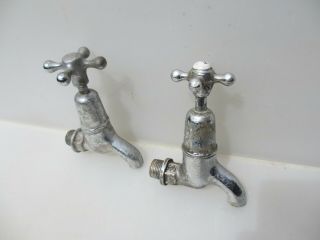 Vintage Chromed Brass Taps Sink Basin Old Mid Century Antique Hot & Cold / Odd