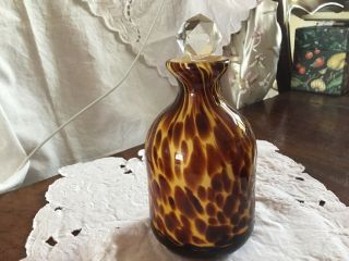 Vintage Murano ? Glass Amber & Brown Leopard Print Perfume Bottle &clear Stopper
