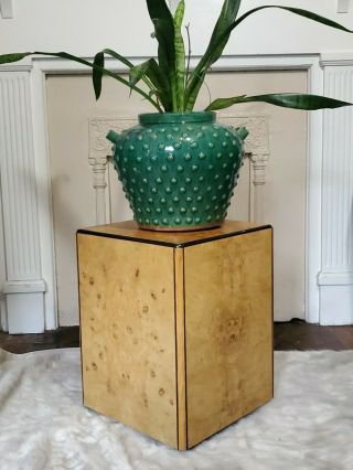 Vintage Henredon Olive Burl/ebony Cube Side Table Stand Wheeled Mcm Gene York